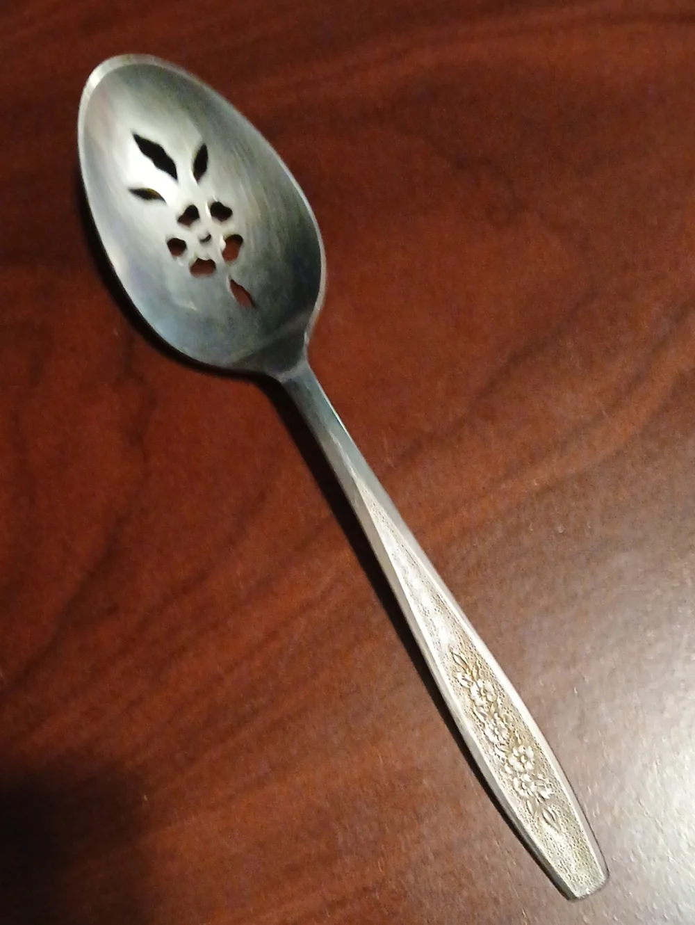 Silver-Tone Floral Pierced Serving Spoon - Stainless Style